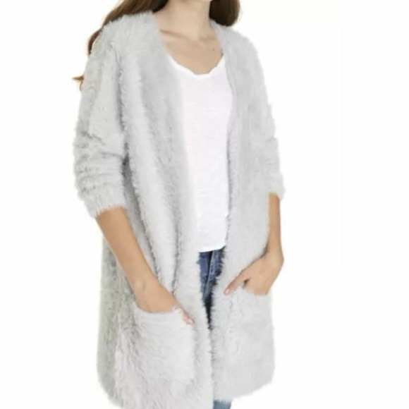 Free People Sweaters - FREE PEOPLE Faux Fur Cardi Sweater Cardigan Silver XS $148 NWOT